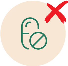 a white circle with a red x and green text