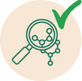 a green check mark and a magnifying glass